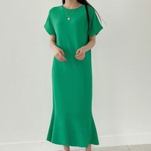 [어반프랑] 드롭 비스코스 라운드 반팔 머메이드 니트 롱 원피스