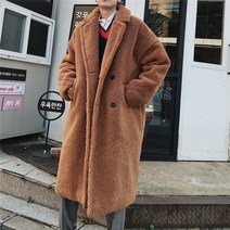 남성 겨울 초 봄 뽀글이 루즈핏 모직 롱 코트 아우터 캐쥬얼