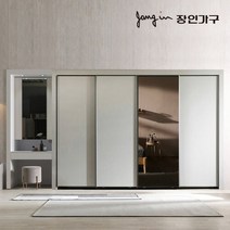 장인가구 단테 슬림 미러 화장대 파우더 슬라이딩 붙박이장 30cm, 아이보리/브론즈