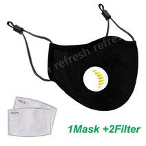 황사마스크 활성탄 방진 마스크 미세먼지차단 세척가능 재사용 가능 + 2pc 활성 탄소 필터 PM2.5, 스타일 A - 블랙