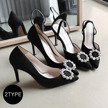 [바닐라슈] 라네스 2TYPE 스웨이드 써클큐빅 스틸레토 슬링백＆펌프스(9cm)