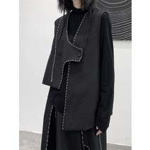 반팔패딩조끼 트위드베스트 핸드메이드베스트 eam 여성 루스 핏 블랙 탑스티치 캐주얼 불규칙한 새로운 v-칼라 민소매 패션 조수 봄 가을 2022 1df1072