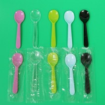 아이스크림스푼 소 스푼 (1개) 8.5cm / 수저 일회용 플라스틱 벌크 개별 낱개 포장 배달 캠핑 테이크아웃 용기 백색 투명 블랙 베스킨라빈스 샐러드 디저트 도시락, 블랙(1개)(개별포장), 1개