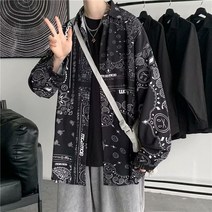 빅사이즈 스트릿 루즈핏 힙합 셔츠 건달 남 긴팔 봄 디자인 미니멀 홍콩풍