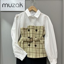 무자크 셔츠 레이어드 벨티드 체크 숏 블라우스 M2BL04