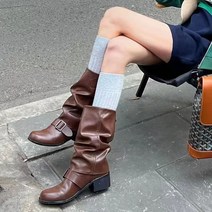 통굽 미들부츠 라운드 토시 브라운 웨스턴 데님 부츠