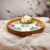 라탄쟁반 자개 조식 빵 천연 스낵 트레이 베트남, 꽃잎 지름 25x3cm