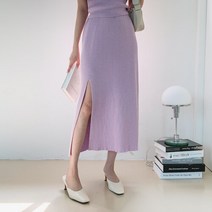 네쥬 여성 여름 편한 밴딩 골지 슬림 니트 롱 스커트