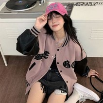 여성야구점퍼 숏 항공 야상 Deeptown 야구 가죽 자켓 빈티지 오버핏 의류 가디건 스트리트 코트 품