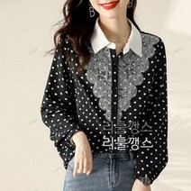 리틀깽스 빅사이즈 도트무늬 러블리 큐티 데이트룩 레이스 포인트 땡땡이 블라우스