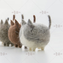 고양이 양모펠트 니들 퀼트 키링 목덜미잡힌 동물 초보 도안 만들기 바느질, 대마 회백 고양이