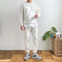 오버핏 기본 맨투맨 포켓 카고 조거팬츠 트레이닝복 세트 4컬러 (기모 일반 2타입)