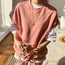 아모르데이 루즈핏 라운드 데일리 베이직 면 쭈리 클라우드 조끼