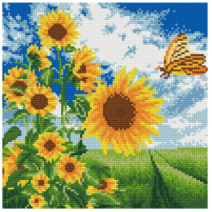 아이러브페인팅 DIY 보석십자수 캔버스형 러블리 30 x 30 cm, 해바라기와 나비, 1개