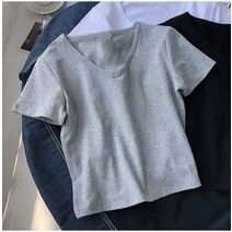 Mizuud 유럽과 미국의 타이트 짧은 소매 v-neck 단색 짧은 티셔츠 여성 봄 슬림 하이 허리 배꼽 탑 여성