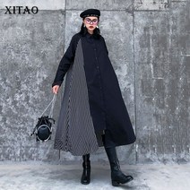 XITAO 스트라이프 원피스 여성용 라지 사이즈 긴팔 불규칙 여성복 라지 사이즈 원피스 패션 트렌드XJ373