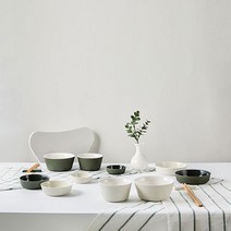 모던그레이 2인 식기세트 14p, 화이트+카키, 모던그레이 2인 14p