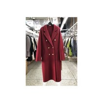 [케이로] 350466 여성용 빈티지 더블 브레스트 양면 100% 울 코트 긴 루즈 레이스 업 단색 우아한 겨울 재킷