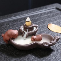 인공폭포 미니분수대 수기운보충 돼지 역류 향 버너 상서로운 세라믹 공예 마스코트 홈 장식 인형 새해 선물로 딱 좋은 미니어쳐 고급물레방아 항아리분수, c, [03] C