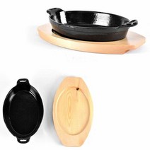 오너클랜 타원형 양손 주물냄비 생선팬 무쇠팬 3호 목받침포함, 단품없음