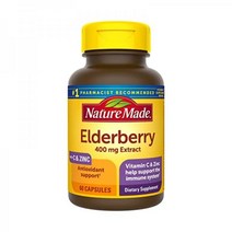 Nature Made Elderberry 삼부커스 블랙 엘더베리 추출물 이뮨 400 mg 비타민 C 아연 60 캡슐