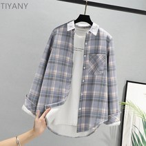 TIYANY 여성 루즈핏 기모 체크 패턴 양털안감 코듀로이 남방 zdz1011