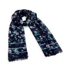 Vera Bradley 여성용 경량 소프트 프린지 스카프 패션 네이비 가든 One Size