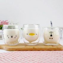 홈카페 캐릭터 이중유리컵 동물 곰돌이 고양이 오리, 8. 캐릭터 스마일고양이 (이중손잡이)