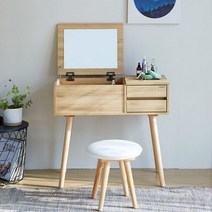 [데코라인] 산타나 입식화장대+원형스툴, 색상:네츄럴오크