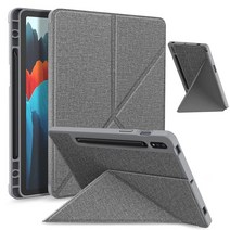 삼성 갤럭시 탭 s7 pl 미국 s7 fe 12.4 인치 케이스 커버 연필 홀더 포함 갤럭시 탭 s8 pl 미국 s8+용 멀티 폴딩 스탠드 책, bxjg 블랙, 없음