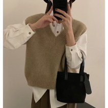 피크인타임 여성 니트 쪼끼 무지 브이넥 베스트