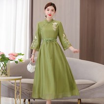 철릭 원피스 모던 개량 생활한복 퓨전 빅사이즈 봄과 여름 루즈핏 복고풍 요정 수석 젊은 자수 롱 드레스 a라인