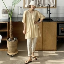 애플망고샵 2세트 여성 빅사이즈 반팔 부들 루즈 유넥 롱박스티 오버핏 라운드 티셔츠