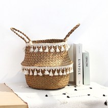 라틴바구니 원형 이케아 다이소 뚜껑있는 라탄 바구니 handmade boho decor macrame tassel wicker basket garden flower pot 홈, 27cmx24cm, 어번
