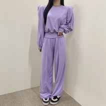 VANANA2 여성 숄더 포인트 크롭 맨투맨 팬츠 세트 4color