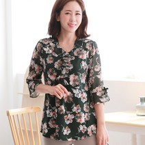 엄마옷 백합사 프릴넥 꽃무늬 이중 쉬폰 블라우스[P91_209] 40대 50대 중년여성의류 여성용 마담 미시옷