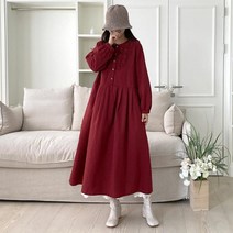 [바보사랑] 여자 뉴 에스더 버튼 a라인 라운드 롱 원피스