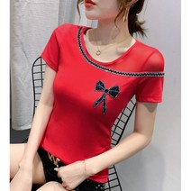 상의 봄가을 여성 블랙 반팔티셔츠 여름 인플루언서 캐주얼 슬림핏 상의