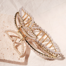 MOOLDN 진주 나비 메탈 짱짱한 올림머리 빅 헤어 집게핀 (10.5cm)