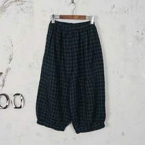 벅시루 여성 고방체크 항아리 린넨배기바지