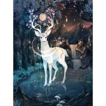 풍수 보석십자수 사슴 건강 장생 성공 재운 끌어모으는 길조 상서 고귀 신비로운 꽃사슴 동물 큐빅가득그림 집콕취미 집들이 개업선물 비즈 큐빅 수제공예 DIY키트 액자없음, 꽃사슴01번, 80*100CM