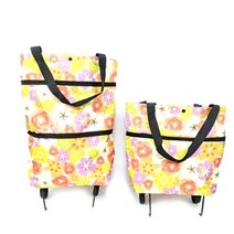 장바구니캐리어 시장 4바퀴 카트 작은 당겨 휴대용 쇼핑 식품 주최자 트롤리 가방 바퀴 접이식 구매 야채 예인선 패키지112177, Orange flower