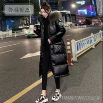 롱패딩 패딩 아우터 실버 유광 다운재킷 빅사이즈 카라 코트 여성 블랙