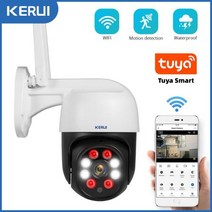 카메라 CCTV 홈캠 cctv 감시 무선 가정용 펫캠 hdmi 산업용 비디오 방송용 캠코더 KERUI Tuya 1080P 3MP PTZ WiFi IP 야외 홈 보안 4X 디지털 줌, 1080P and 32GB Card+AU 플러그