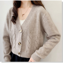 여성 크롭 꽈배기 브이넥 가디건
