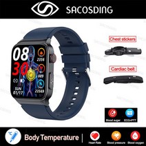 스마트밴드 혈당 스마트 워치 남자 심전도 모니터 혈압 체온 Smartwatch IP68 방수 피트니스 트래커, [16] Silicagel Blue set