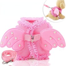 강아지 리드줄 가슴줄 산책줄 개줄 Pearl Coco Angel Wing Princess pet dog Harness Puppy and Leash Set cat 751eEA5c5, 01 pink, XL