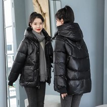 유광패딩 여성 코트 겨울 자켓 2022 새로운 패션 광택 후드 자켓 파카 캐주얼 따뜻한 여성 면화 파카 스노우 아웃웨어
