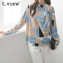 티뷰 패턴타이롤업블라우스_V3A-VBL061