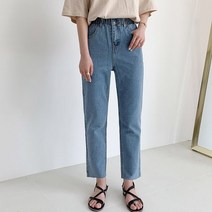 마이시즌 여성 데님 투버튼 배기청바지